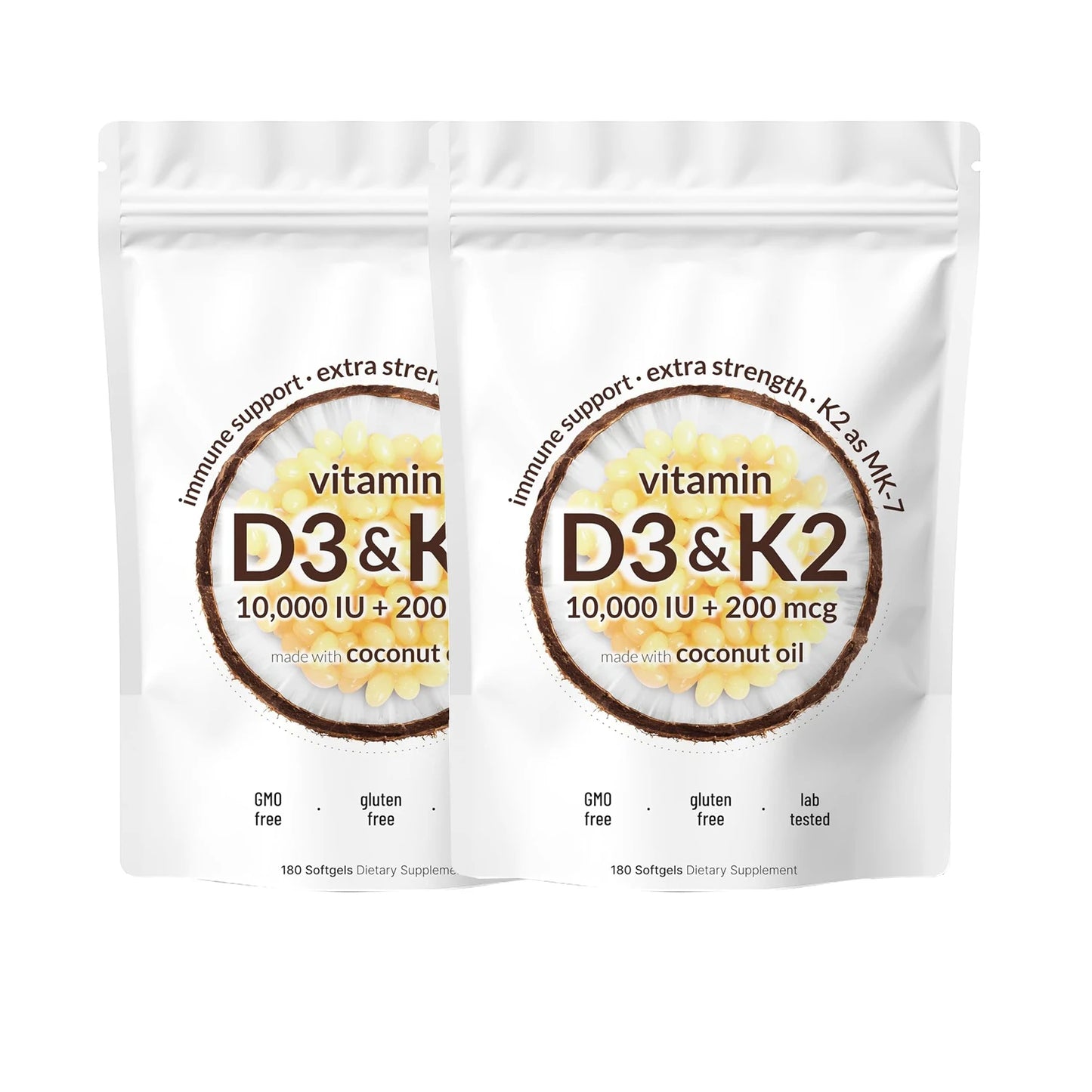 Vitamin D3 K2 Supplement 180 Virgin Coconut Oil Softgels Vitamin D & K Support Calcium Absorption, Bone, Immune & Heart Health