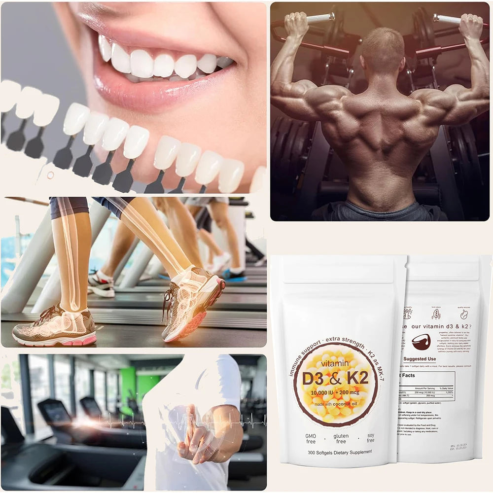180/300 Vitamin D3 K2 Capsules with Coconut Oil - Vitamin D3 10000 iu Plus K2 (ML-7) 200 mcg, 300 Virgin Coconut Oil Softgels