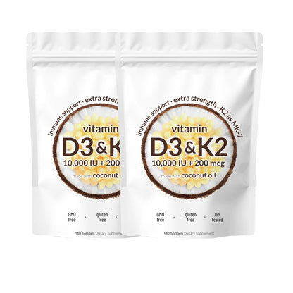 Vitamin D3 K2 Supplement 180 Virgin Coconut Oil Softgels Vitamin D & K Support Calcium Absorption, Bone, Immune & Heart Health